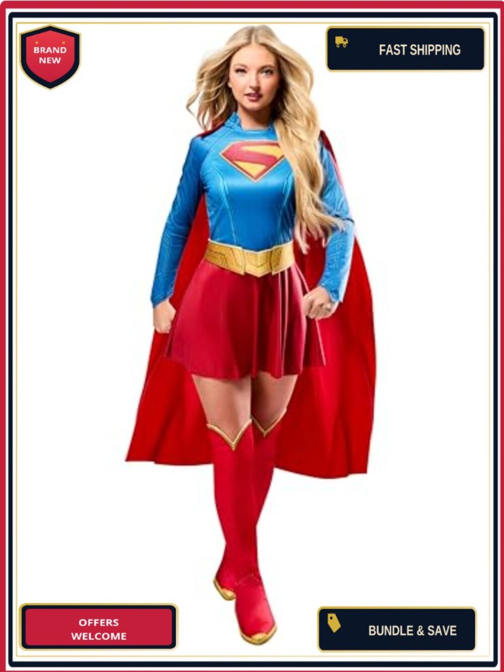 Supergirl 2026 Costume Dress with Cape Belt and Boot Covers